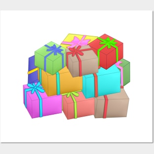 Gift box with ribbon big group pattern background Posters and Art